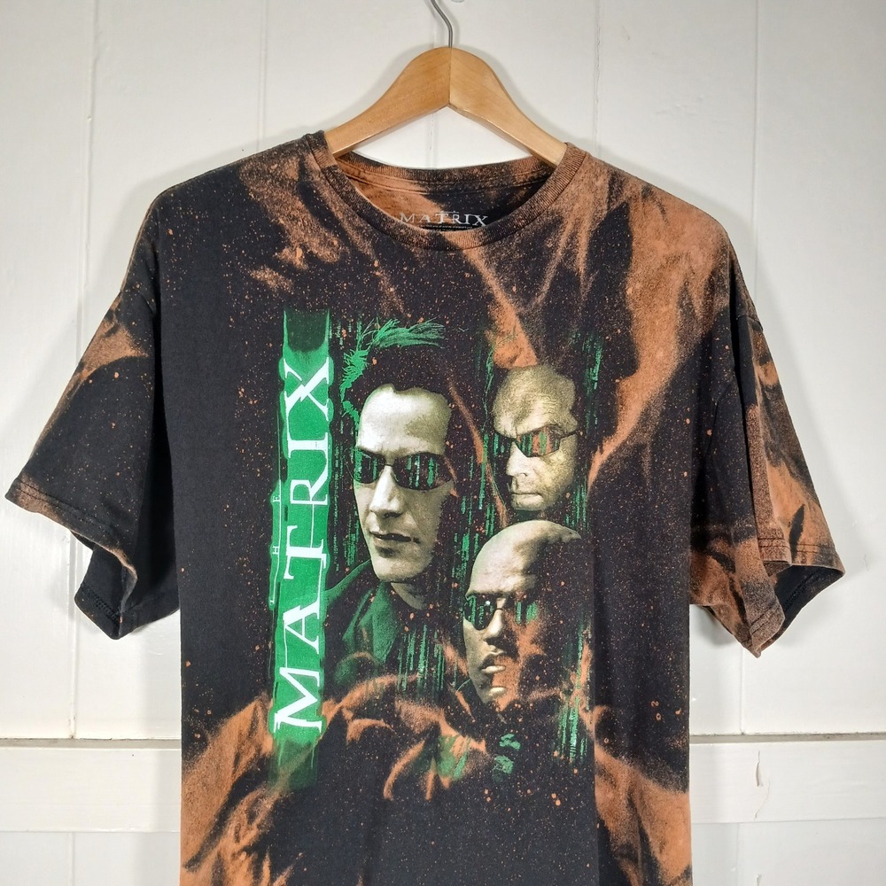 The Matrix Graphic Tee Mens XL Black Acid Wash Bleach Dye Sci-Fi Movie Shirt